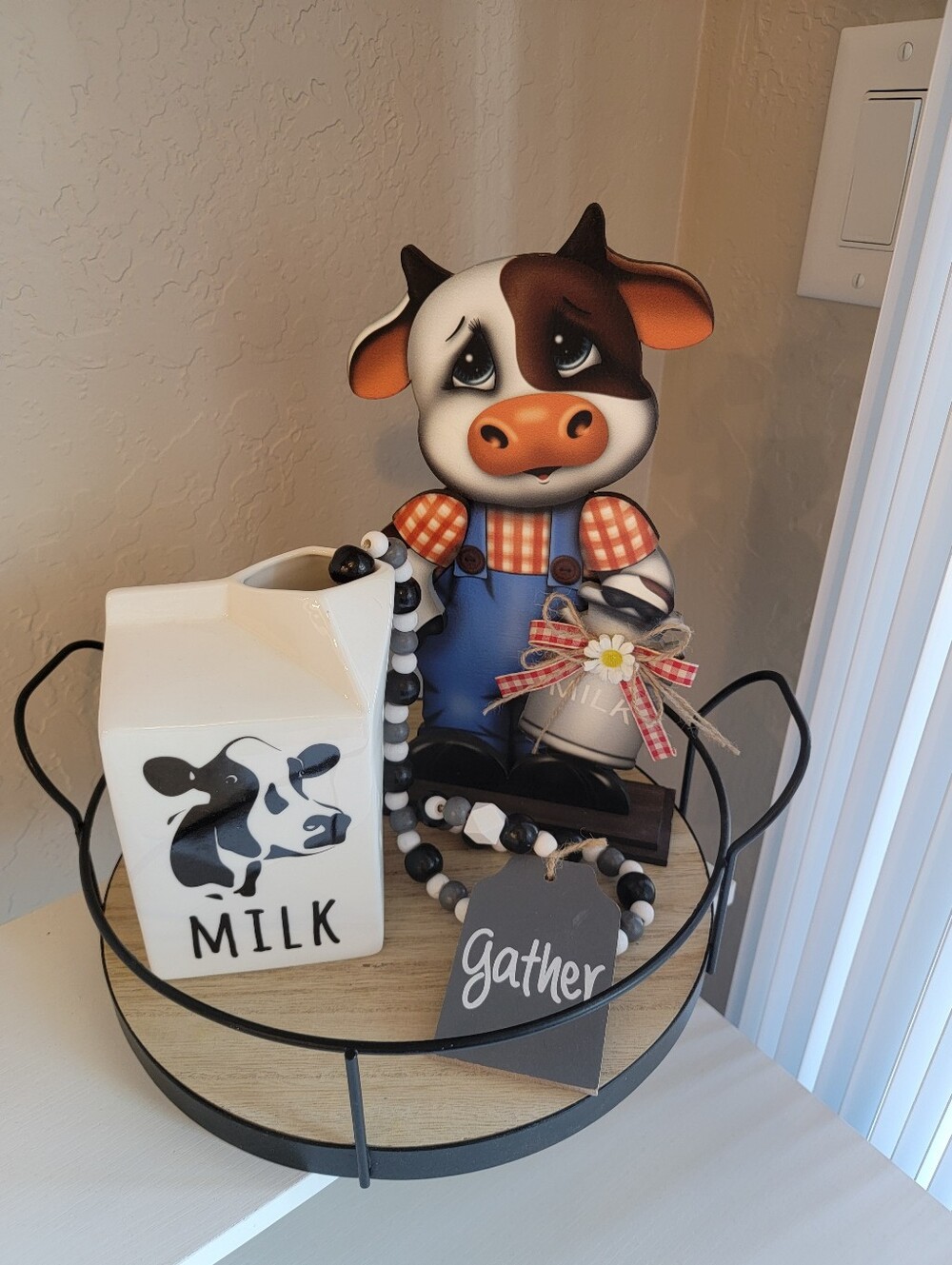 Farmhouse Cow Decor Tray - Black, White, Brown
